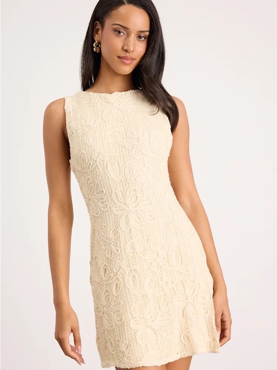 Lulus Dresses & Skirts - NWT Sz S Lulus Fenicia Cream Abstract Floral Embroidered Mini Dress Yellow